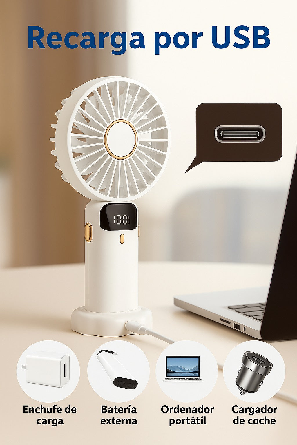 Ventilador Portátil Recargable de 5 Velocidades