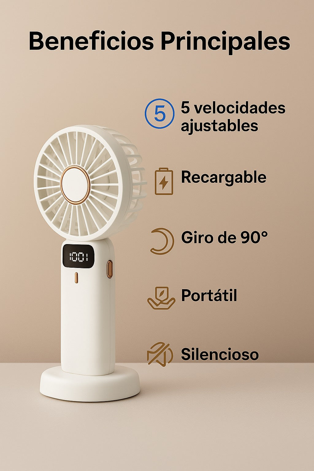 Ventilador Portátil Recargable de 5 Velocidades