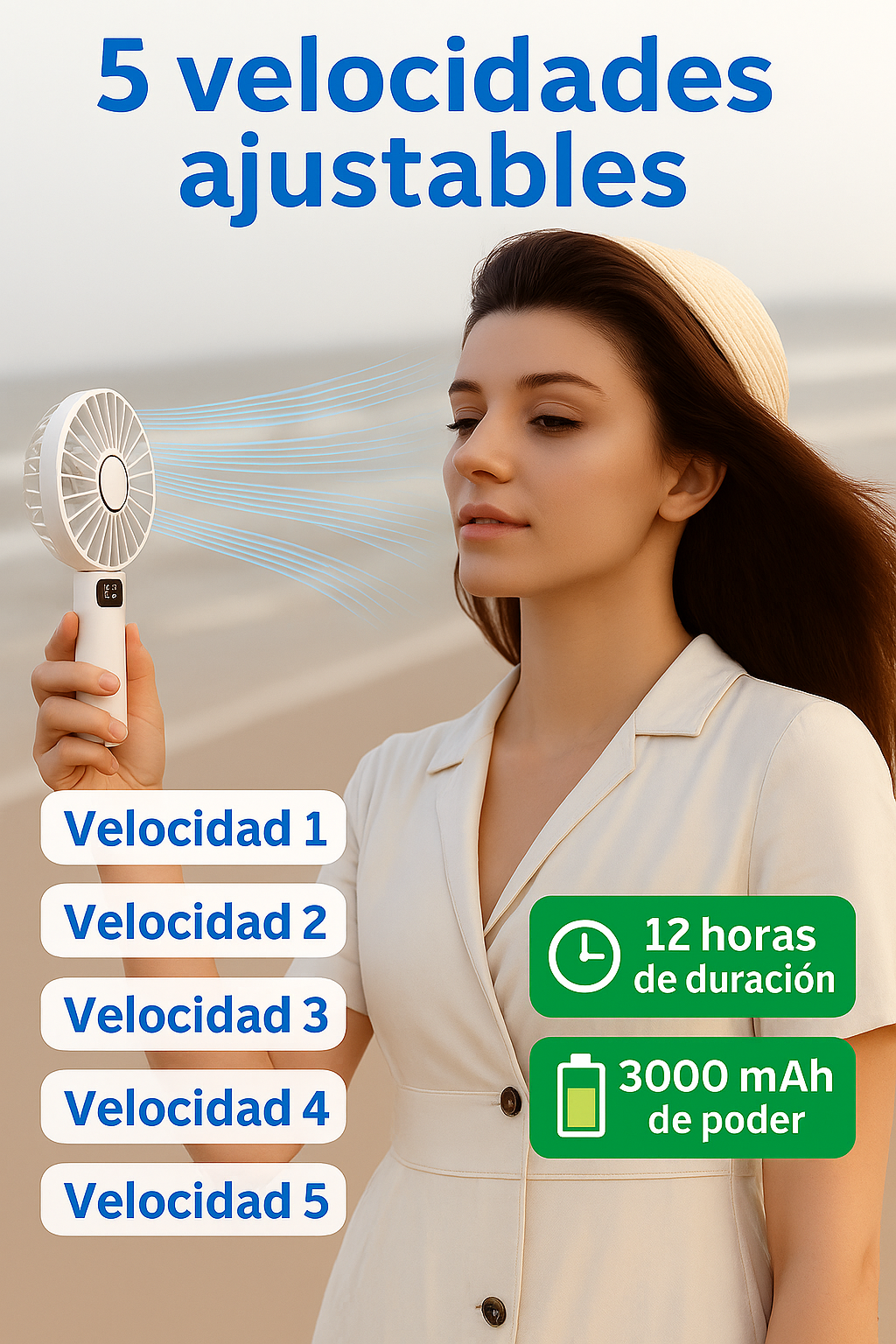 Ventilador Portátil Recargable de 5 Velocidades